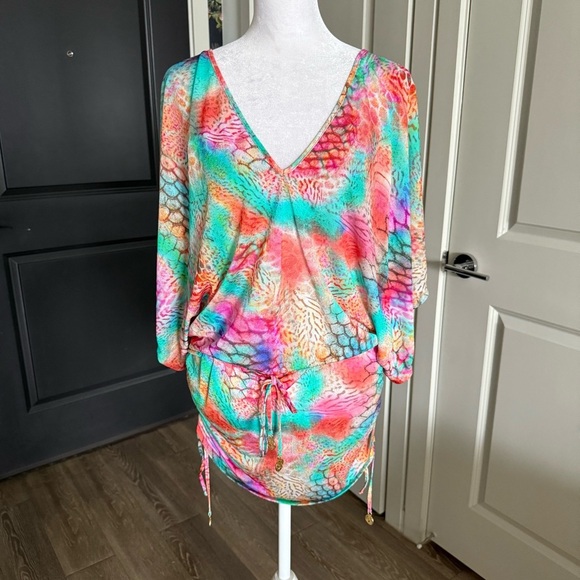 Luli Fama Cabana V-Neck Beach Dress in Multicolor Animal Print Size XS